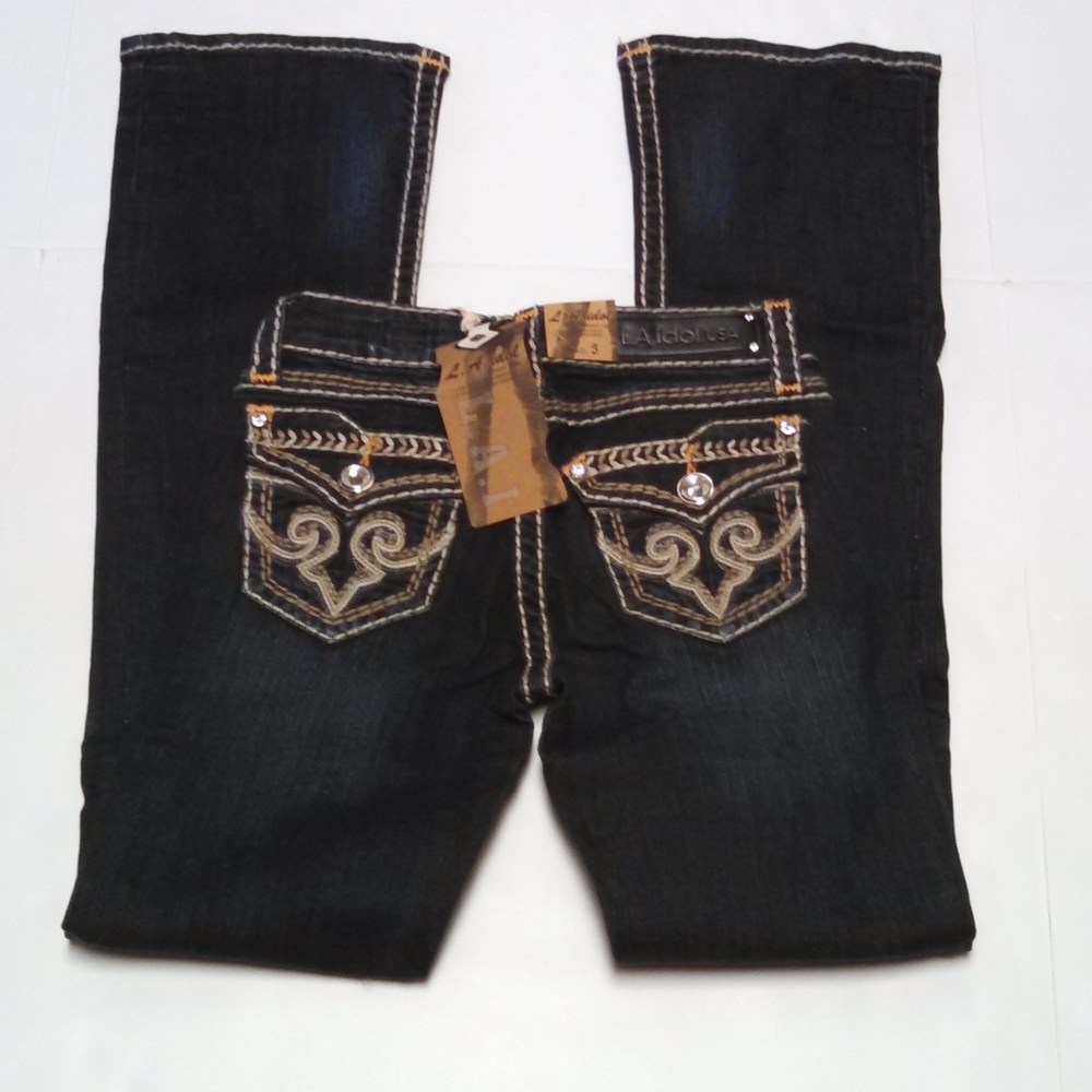 LA Idol Jeans Flap Pockets Stretch Bling Stitched - Picture 2 of 8